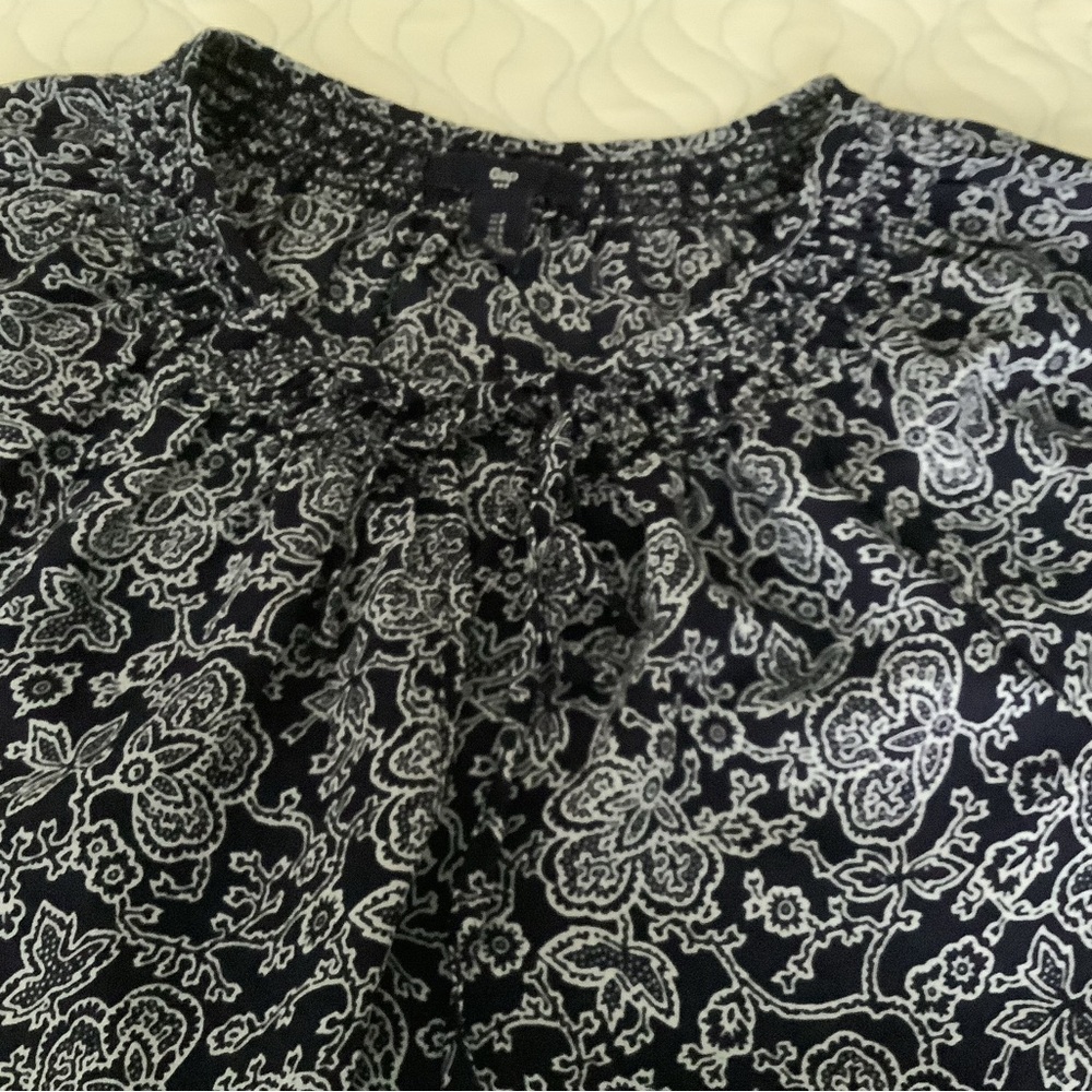 GAP Navy and White Smocked long Sleeve Blouse